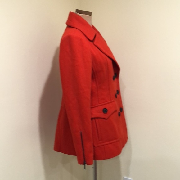 BCBGMAXAZRIA Peacoat Pea Coat Size Large Orange Red Wool Blend - Picture 3 of 13